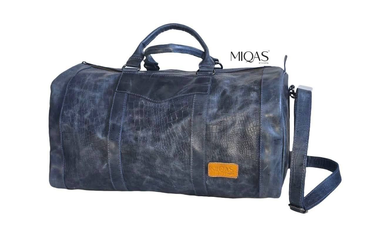 Blue Leather Gym Bag