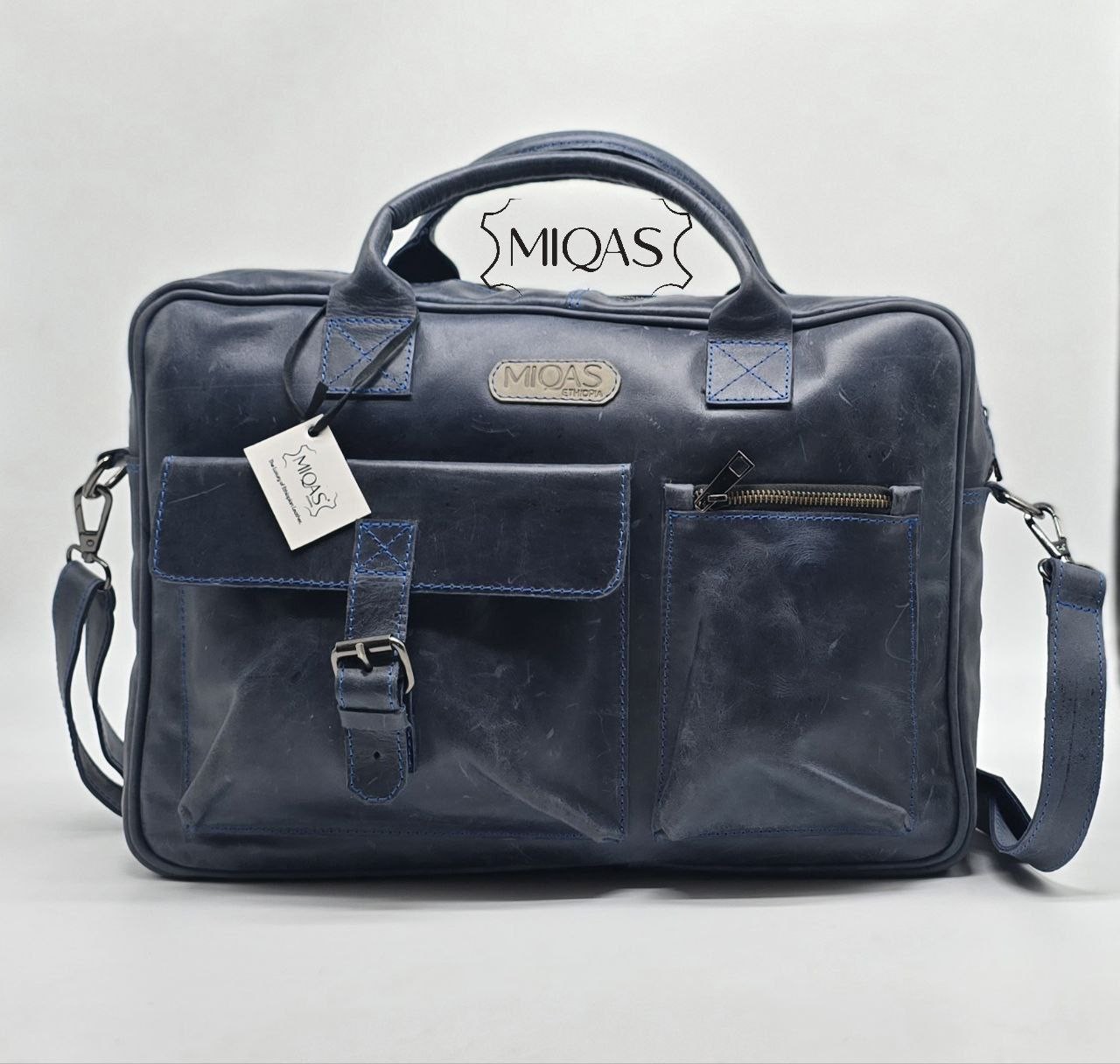 Blue Leather Document Bag